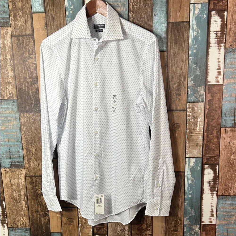 Van Heusen White Geometric Dress Shirt - Picture 1 of 12